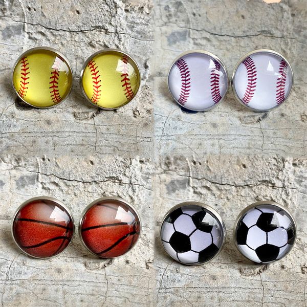 Стеклянные серьги-гвоздики креативные бейсбольные футбольные баскетбольные мячи серьги модные украшения аксессуары
