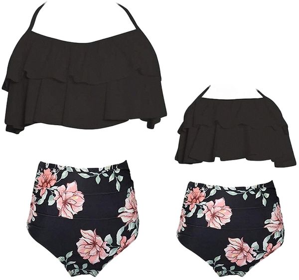 

mom and daughter matching swimsuit two piece bikini sets 84lh#, White;black