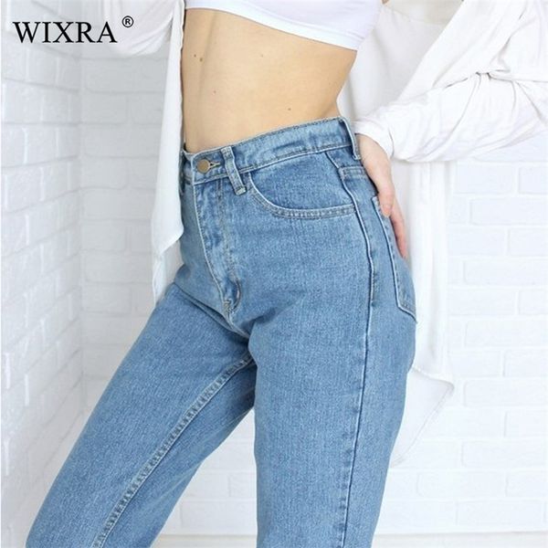 

wixra basic denim jeans classic 4 season women high waist jeans vintage mom style pencil jeans cowboy denim pants t200104, Blue