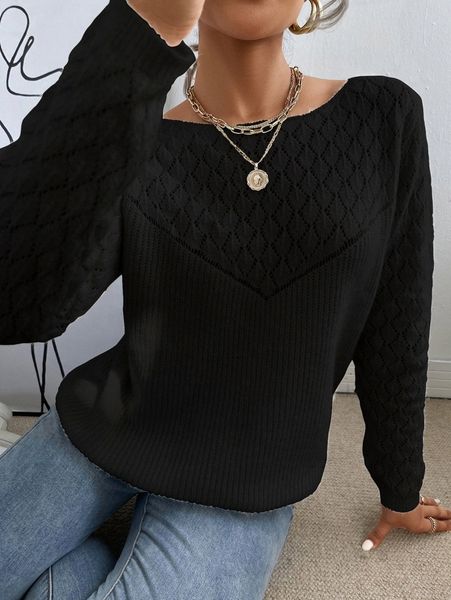 

pointelle knit solid sweater h3jo#, White;black