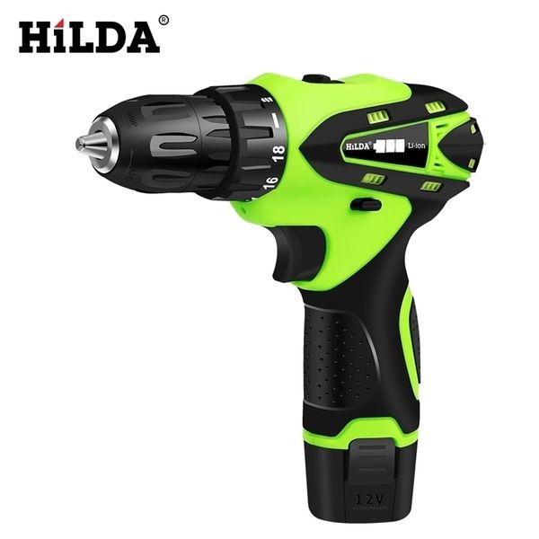 Chave de fenda elétrica Hilda 12V Bateria de lítio recarregável parafusadeira Furadeira Multifunction sem fio Drill Y200323