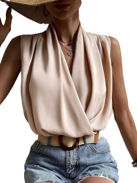

wrap front sleeveless blouse i9ck#, White