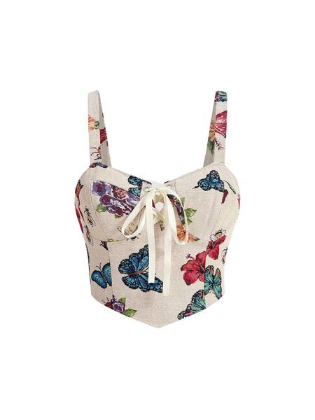

mod floral & butterfly pattern tie front cami a80f#, White