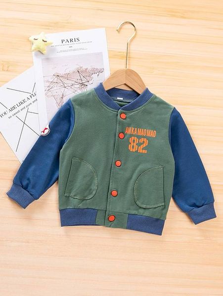 

toddler boys letter graphic contrast sleeve bomber jacket she, Blue;gray
