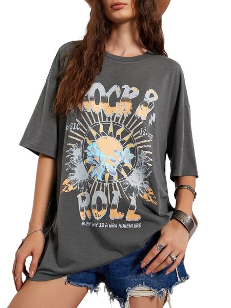

sun & slogan graphic drop shoulder tee l9ic#, White