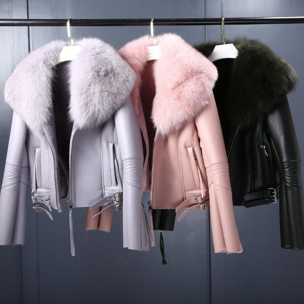 Kadın Ceketleri Koreli Gerçek Kürk Yaka Koyun Kesme Ceket Kış Kışları Ceket Orijinal Deri Kuzu Lüks Giysiler Kadınları Kadınlar Swomen