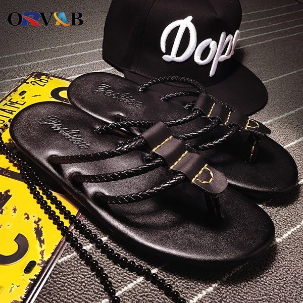 

men shoes genuine leather flip flops men slippers black brown summer shoes lightweight comfortable designer leather slippers