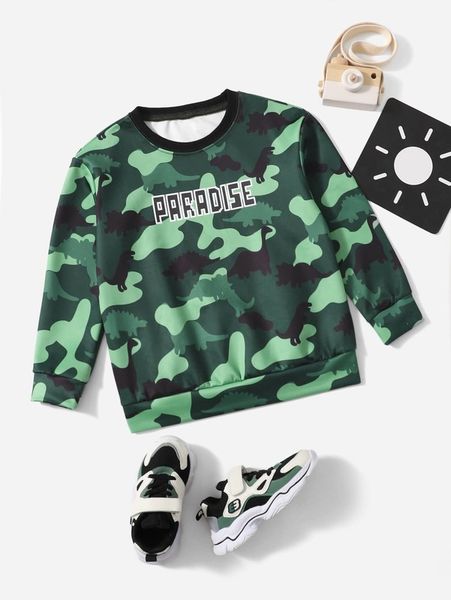 

toddler boys 1pc letter and dinosaur print sweatshirt she, Black