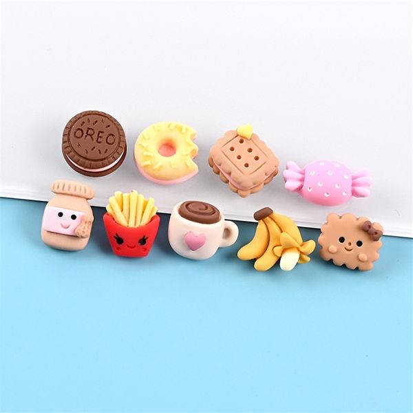 10pcs mini simulação fofa doces biscoitos donuts resina plana resina kawaii alimentos falsos artesanato diy acessórios para cabelo capa decoração 220426