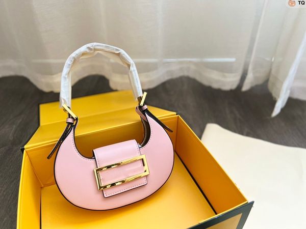 

moon croissant pink fens dis vintage underarm bag women's messenger shoulder bags designer early spring patchwork color clasp crescent