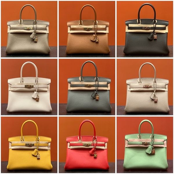 

birkins handbag high end cowhide handmade customized hand-held womens european and american platinum 25 30 litchi pattern calf leather