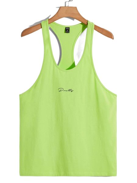 

men letter graphic racer back gym tank 34fv#, White;black