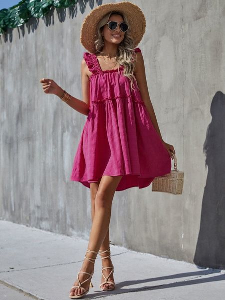

frill trim ruffle hem dress z93l#, Black;gray
