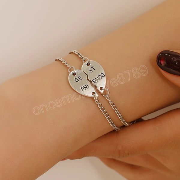 

2 pcs/set fashion charm bracelets for women girls heart bangles bracelet friendship forever jewelry gift, Golden;silver