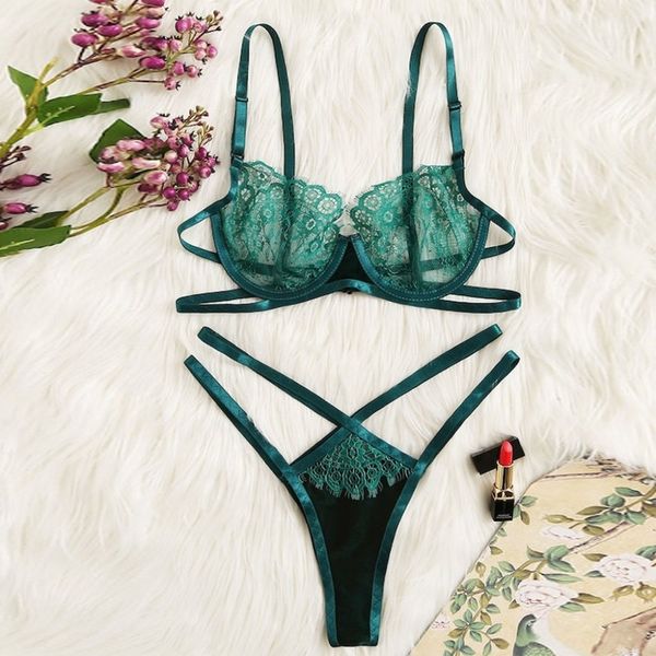 Perizoma Mutandine con perizoma, set reggiseno trasparente Set di biancheria intima di pizzo floreale Bralette Summer Sexy Set Ladies Panty Underwear 220513