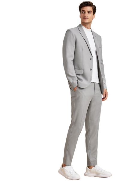 

men single breasted flap detail blazer & tailored pants q5dt#, White;black