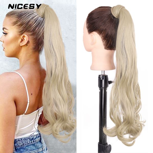 

costume accessories synthetic long wavy ponytail extension hair wrap around pony 22inch 100g black gold brown for white /black women, Silver