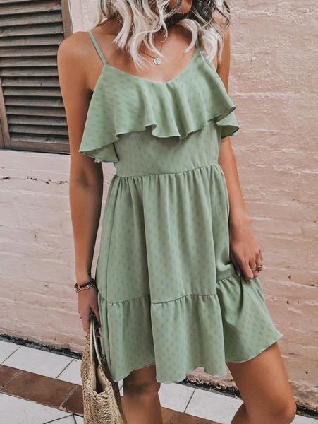 

textured ruffle hem cami dress 893z#, Black;gray