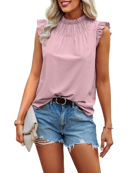 

frilled neck butterfly sleeve blouse m2xg#, White