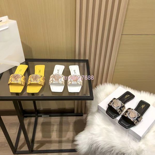 

slippers high end flat slippers summer wear versatile casual printed one-line for women, Black