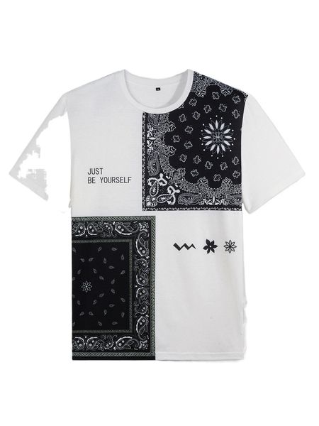 

men paisley & slogan graphic tee c5dh#, White;black