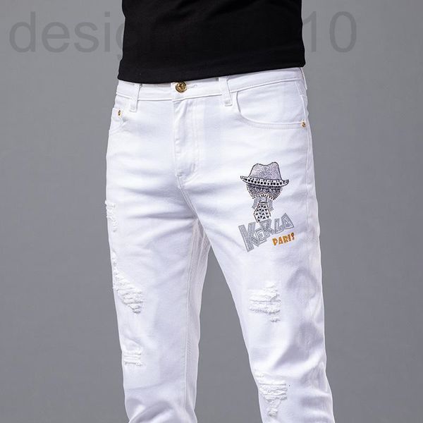 

men's jeans designer spring new jeans men's korean version small foot slim fit cotton international high-end brand clothing lao fo, Blue