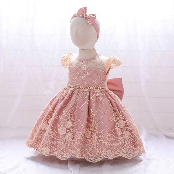 

baby one year old princess dress new bow lace children's dress, Red;yellow