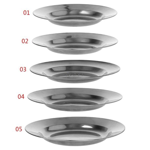 Piatti Piatti 1 Pz Piatto da tavola rotondo in acciaio inossidabile Piatto Vassoio Contenitore Campeggio esterno Stoviglie da picnic 16-24 cm