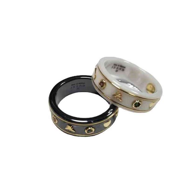 

plain ring star black and white ceramic fashion trend character couple ring, Silver