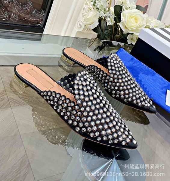 

slippers autumn baotou deep mouth flat bottom fashion hollow semi slippers muller shoes korean women's, Black