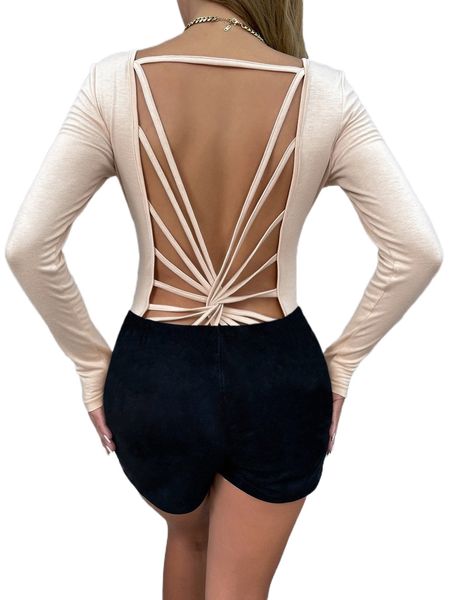 

scoop neck backless twist tee w4pp#, White