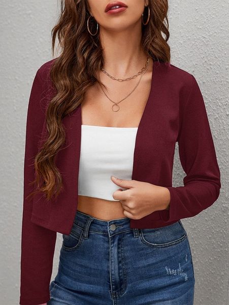 

solid open front blazer t4tw#, White