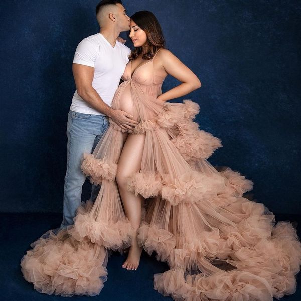 

boho prom dresses for women extra ruffles baby shower gowns layers spaghetti straps bathrobe customise celebrity robes, Black