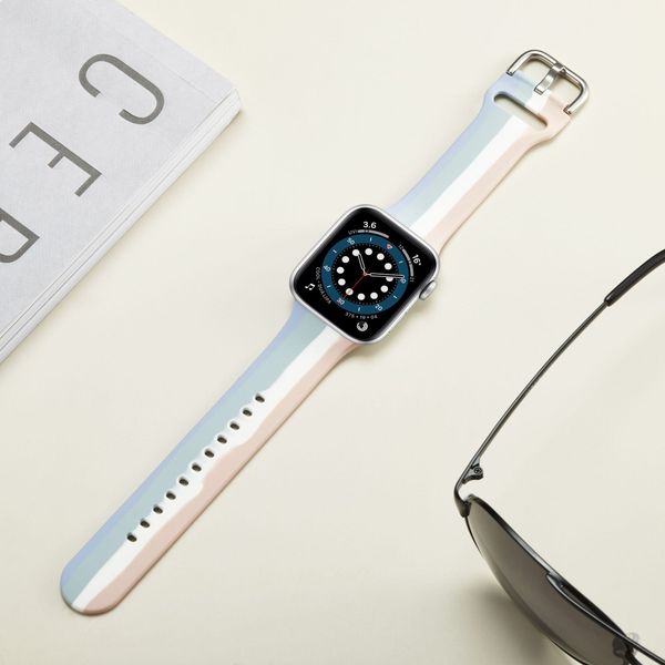 

suitable for apple watch bands four-color wristband rainbow silicone strap stitching striped watch straps 38mm 40mm 42mm 44mm, Black;brown