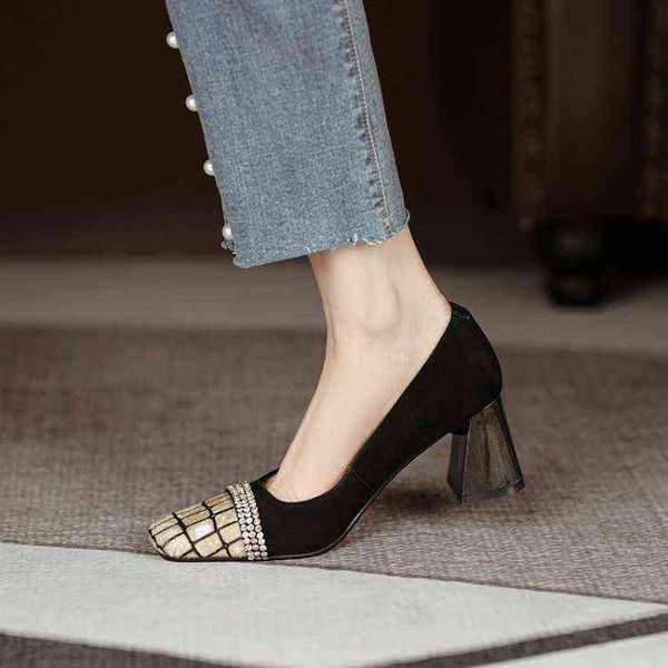 

designer women's high heels casual sandals chic color matching light mouth single 22 spring stone thick high heels commuting korean wom, Black