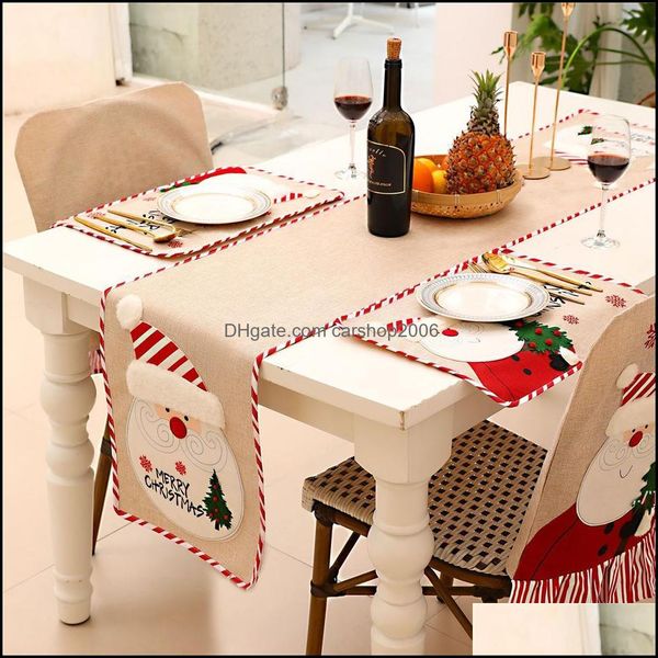 Mesa Runner Cloths Home Textiles Garden Christmas com Santa Snowman Padr￣o Festas Festas da cozinha Decora￧￣o da sala de jantar PAA9957 Drop de