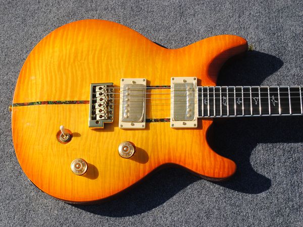 

custom flyoung prs electric guitar, tiger flame maple panel eagle label and color stripe guitar