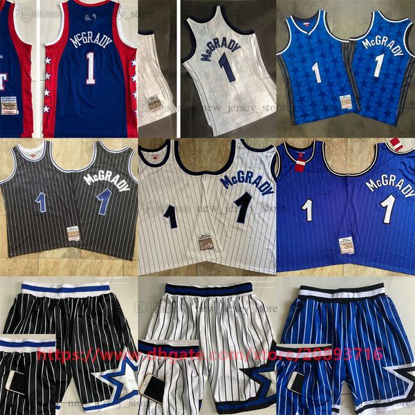

mitchell and ness authentic embroidery basketball 1 tracymcgrady jerseys retro stripe 2003-04 2000-01 real stitched breathable sport all-sta, Black;red