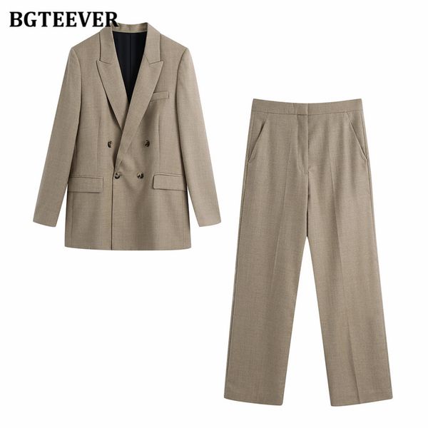 

fashion loose vintage women blazer set double breasted jacket straight pants elegant female trousers suits 2021 autumn, White