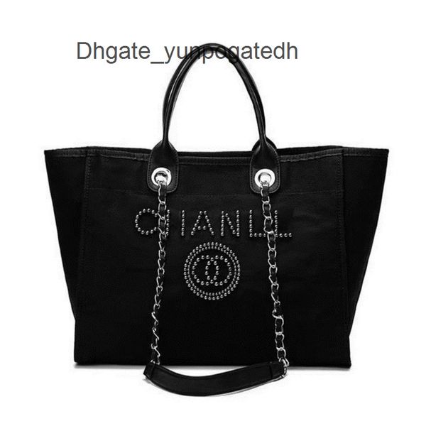 

classic fashion brand beach bags ch women handbags designers pearl evening bag female canvas portable high-capacity luxury trend big handbag, Black;red