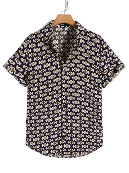 

men allover geo print button front shirt 38ur#, White;black