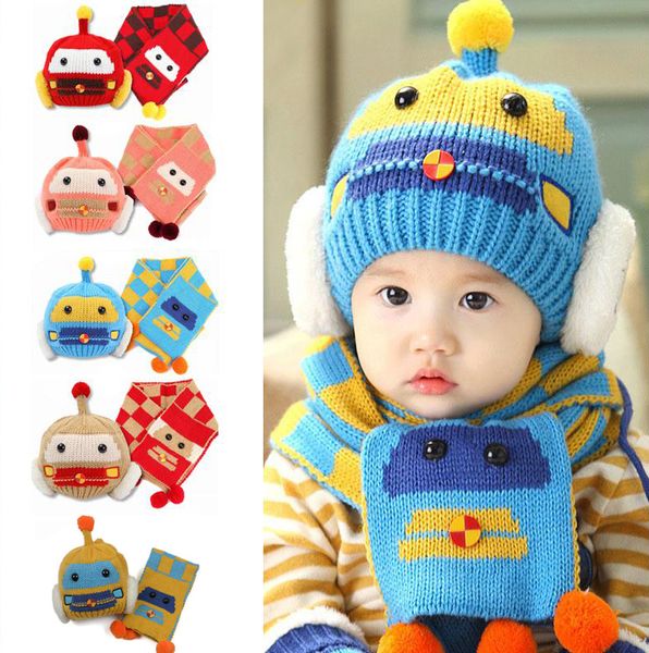 Meninos moda chapé os chapéus de desenho animado lã bobble tricô pompom cachecol carro criança garotas designer de esqui warm winter heeg