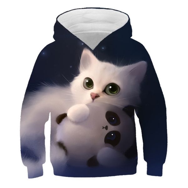 

cute cat hoodies for teen girls 3d printed children's sweatshirt for boys casual hooded pullover kids clothes4t-14t lj201127, Black