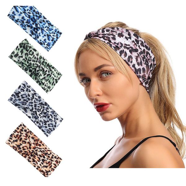 

colorful fabric leopard print cross headband sports yoga wide side face wash hairband fashion ladies headwear lt0154, Black;brown