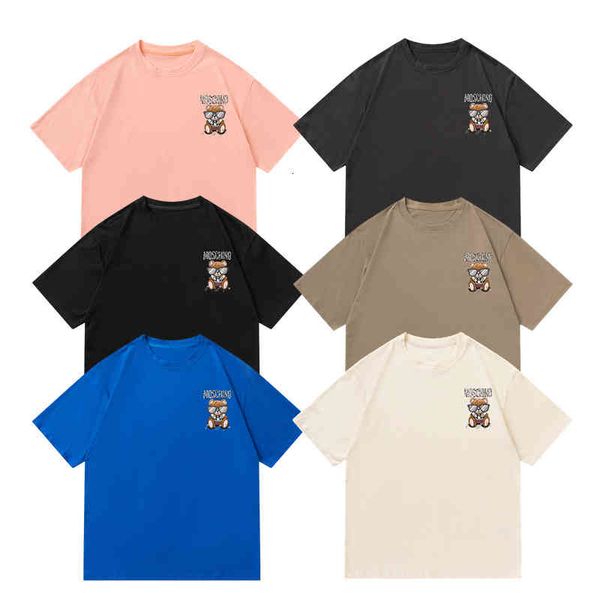 

men's t-shirts 2022 summer letter small pattern korean loose pin glasses bear print men's and women's short sleeve t-shirt jv, White;black