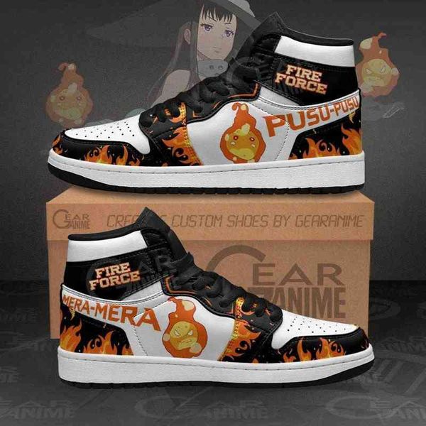 

fire force pusu mera sneakers custom anime shoes, Black