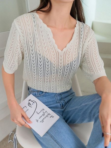 

dazy solid chevron pattern sheer knit without bra e2gv#, White;black