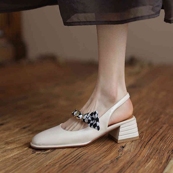 

sandals gentle wind ribbon back empty simple sandals summer metal chain round head thick heel shallow mouth f7fw, Black