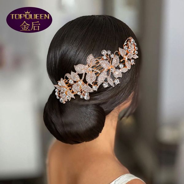 

rose gold double end inserting comb diamond tiara baroque crystal bridal headwear crown rhinestone with wedding jewelry hair accessories bri, Silver