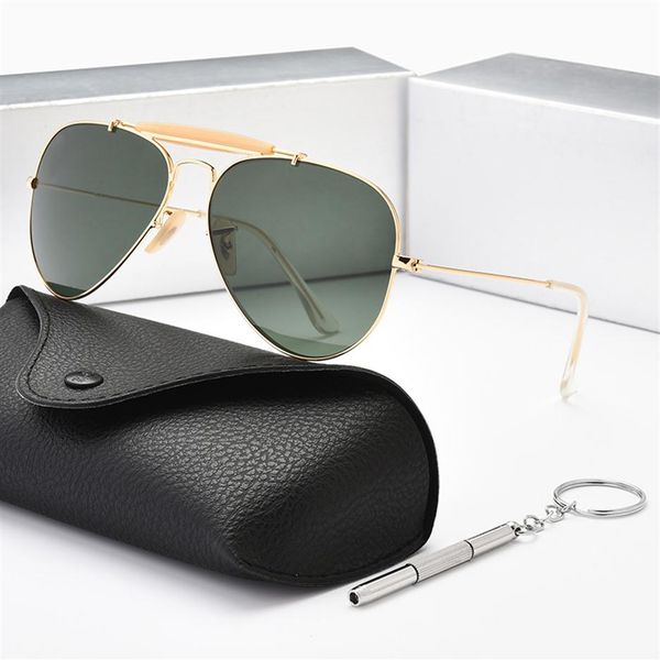 

classic brand sunglasses men women fashion vintage pilot metal alloy driving glasses outdoor shooting goggles gafas de sol 3407253z, White;black